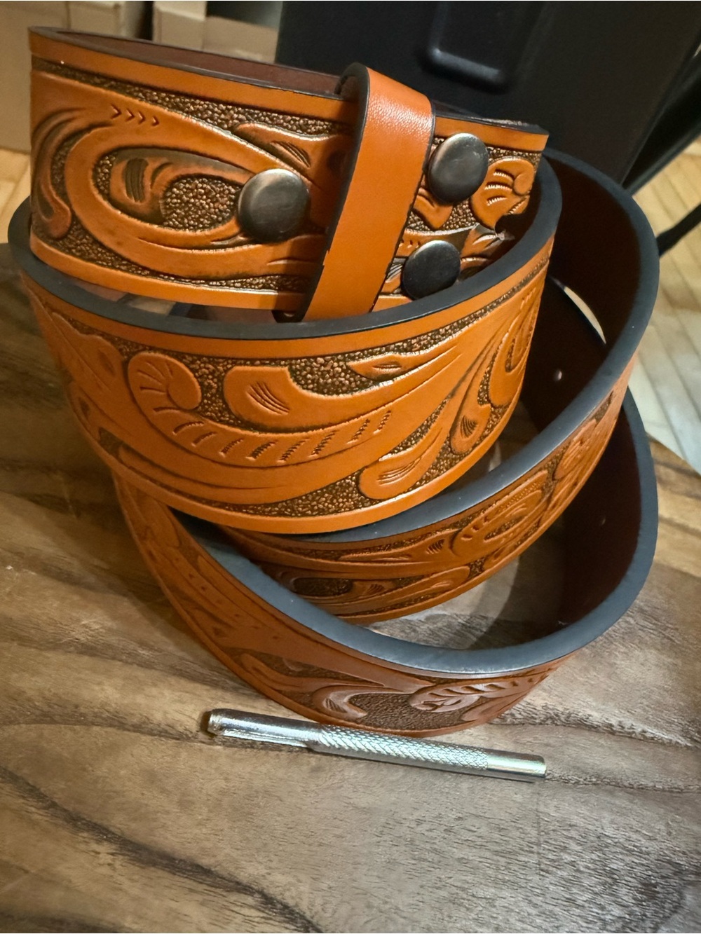 Men's Western Leather Belt Strap without Buckle Floral Engraved Embossed Cowboy